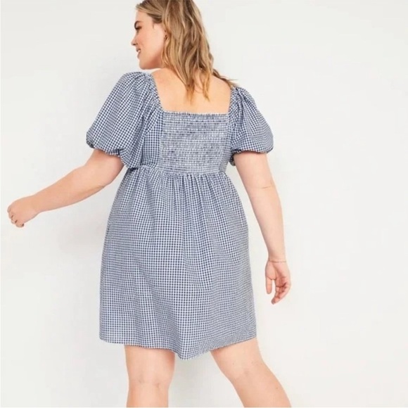 Old Navy Dress Womens Plus Sz 2X Blue Gingham Puff Sleeve Smocked Chest - Picture 9 of 9